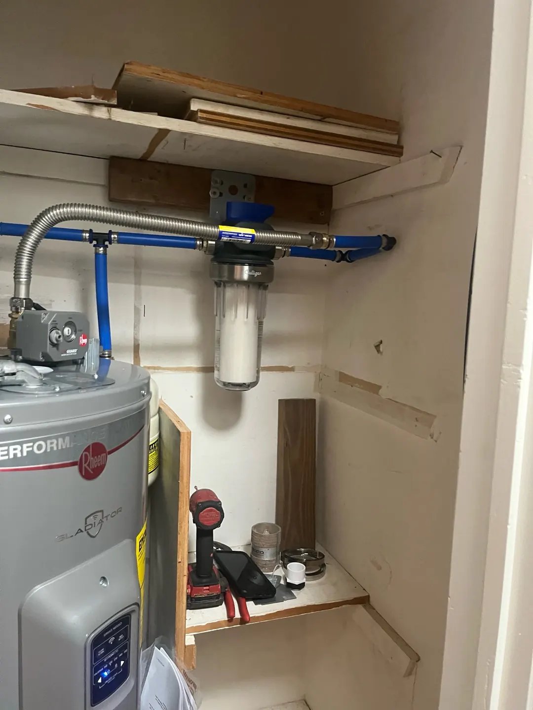 Whole-home water filtration installed alongside a new water heater